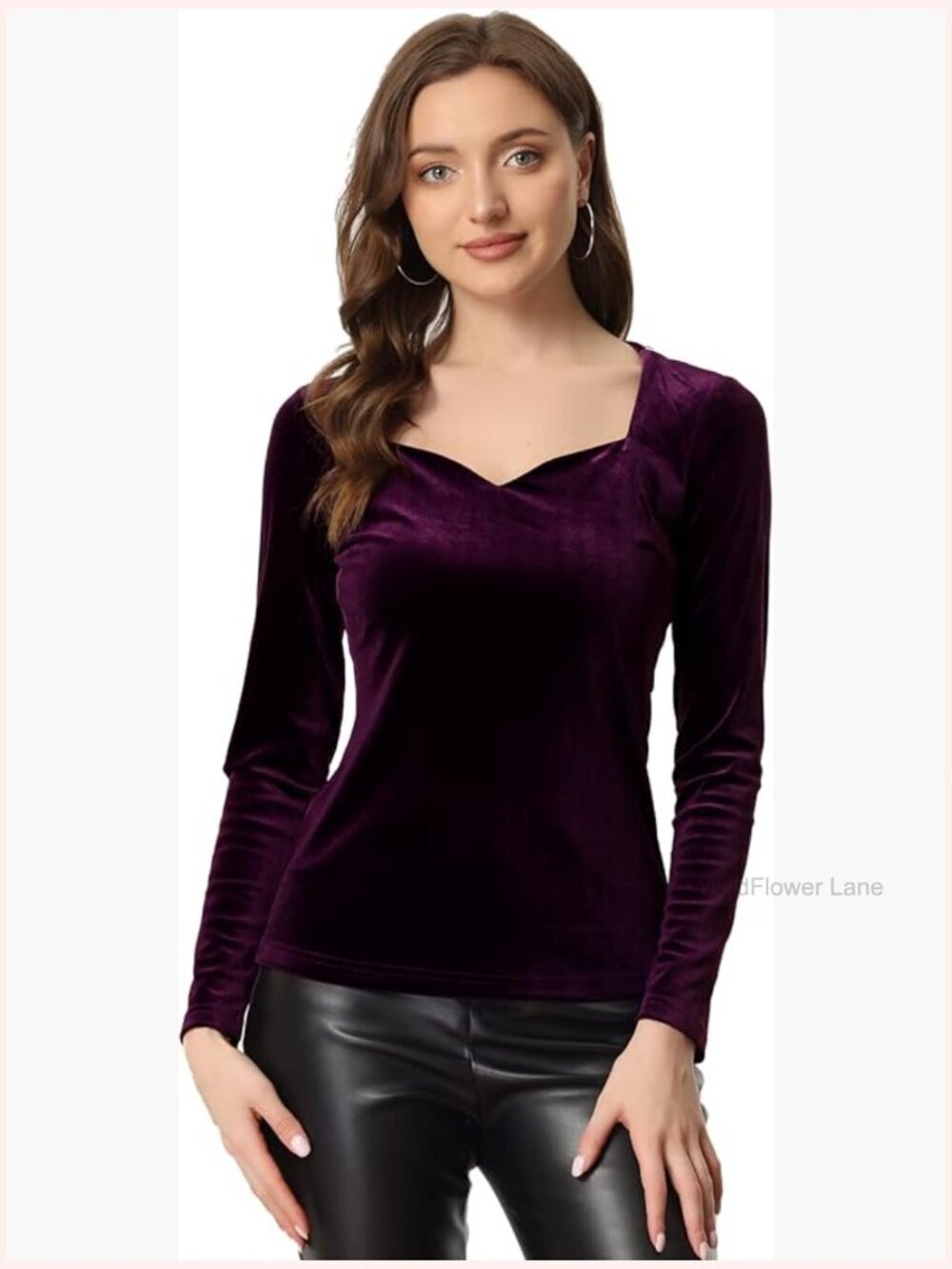 Long Sleeve Sweetheart Neck Velvet Blouse Top Womens